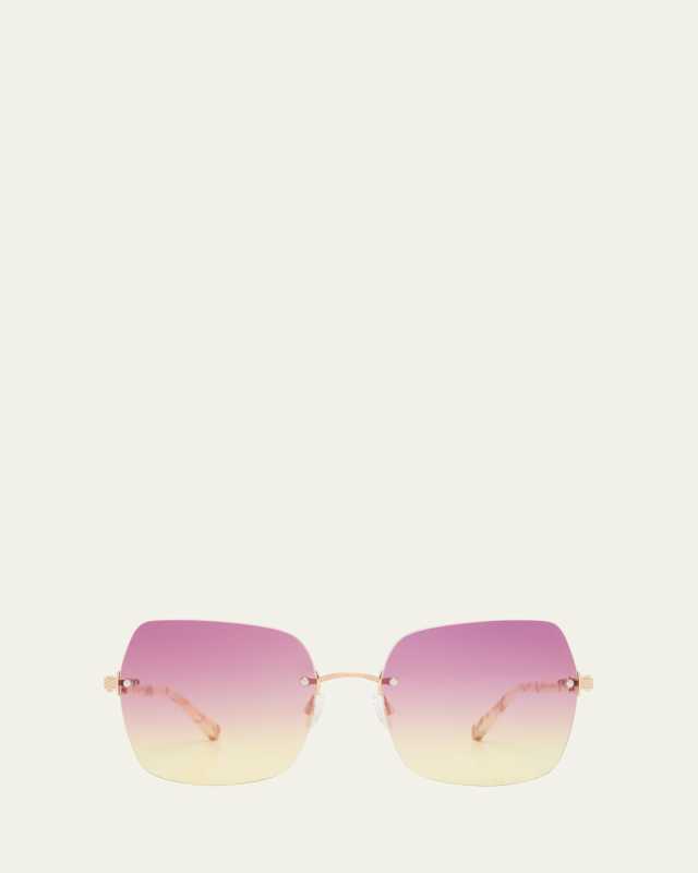 Angie Titanium & Tusk-Print Acetate Butterfly Sunglasses